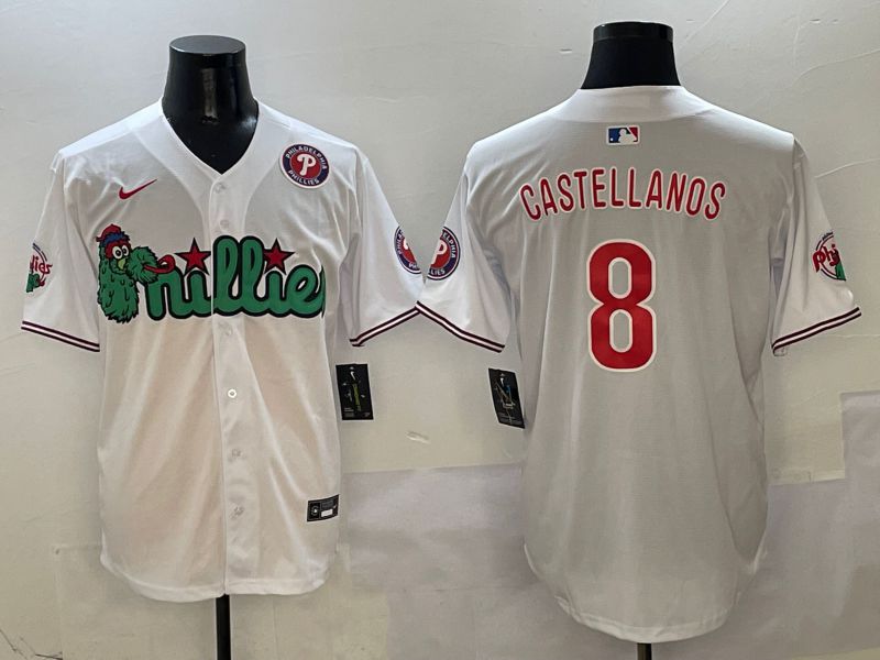 Men Philadelphia Phillies #8 Castellanos White three generations Joint Name Nike 2025 MLB Jersey style 5